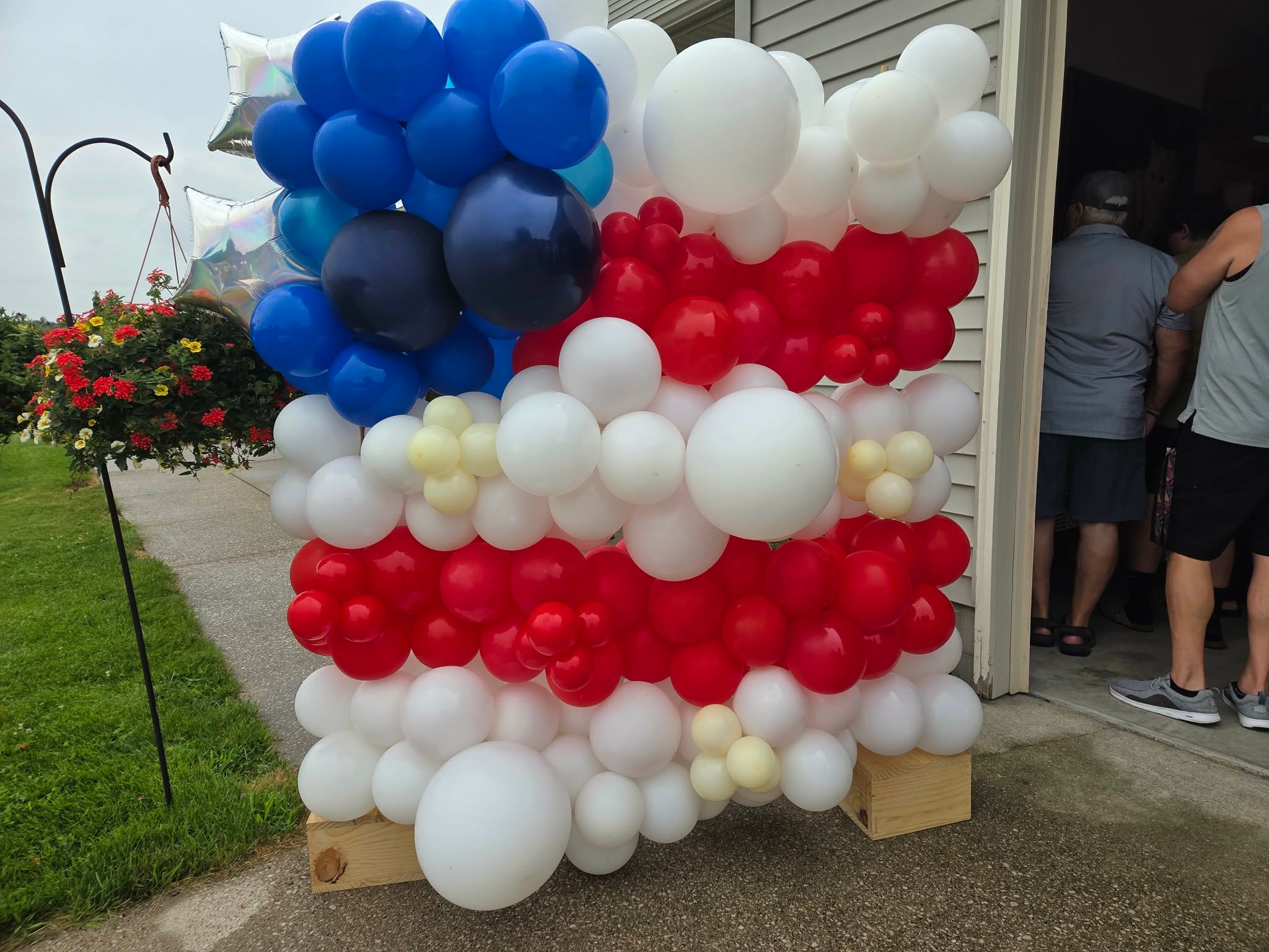 Patriotic red white and blue balloon wall